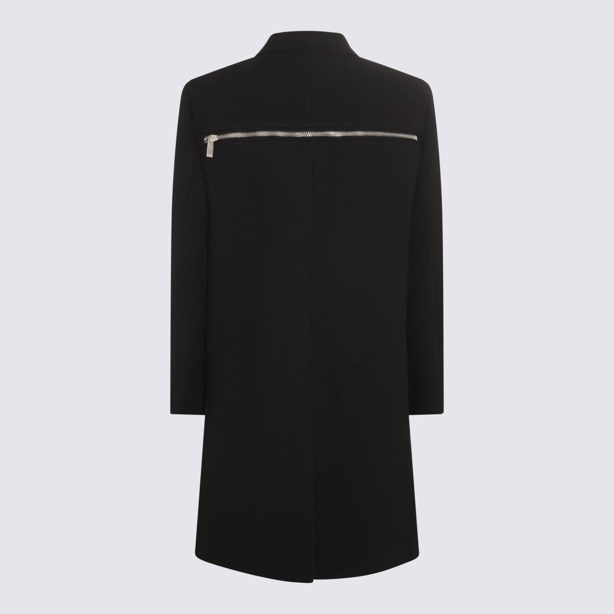 Off-White Black Wool Zip Detail Virgin Coat