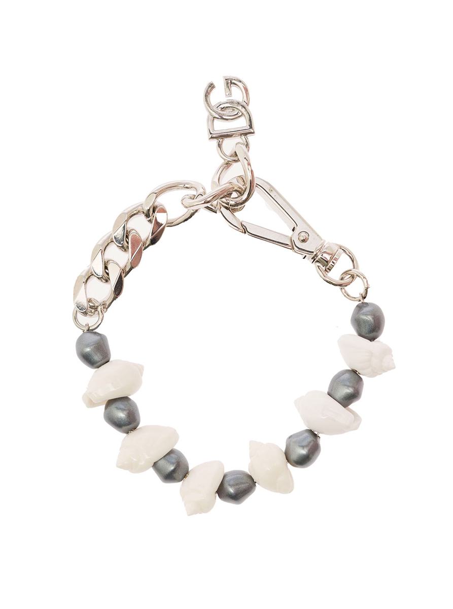 Silver-Colored Bracelet With Shell And Logo Charm In Brass Woman