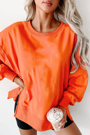 Side Slit Round Neck Long Sleeve Sweatshirt