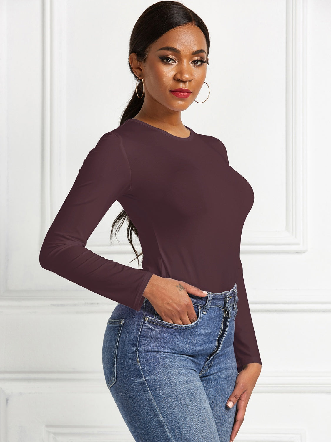 Round Neck Long Sleeve Bodysuit