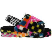 Fluff Yeah Womens Shearling Checkered Slide Slippers