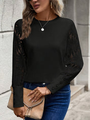 Round Neck Lace Long Sleeve Top