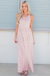 Leopard Round Neck Sleeveless Maxi Dress