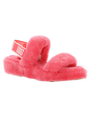 Oh Yeah Womens Shearling Open Toe Slip-On Slippers