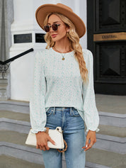 Printed Round Neck Flounce Sleeve Blouse