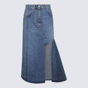 Alexander McQueen Blue Cotton Slashed Denim  Skirt