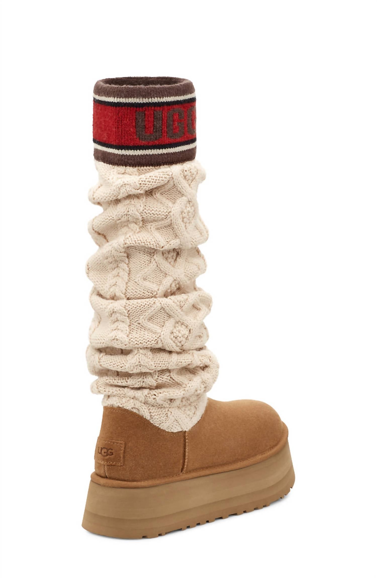 Women's Classic Sweater Letter Tall Boot In Chestnut