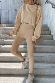 Round Neck Dropped Shoulder Sweatshirt and Pants Set