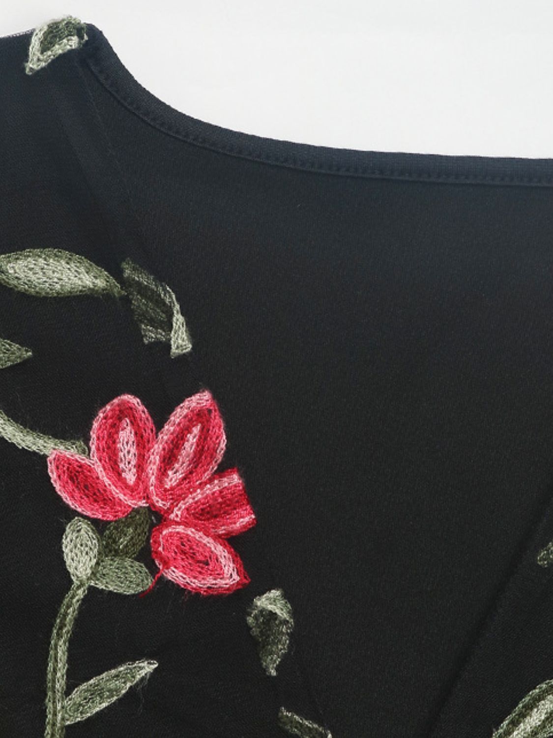 Perfee Embroidered V-Neck Floral Bodysuit