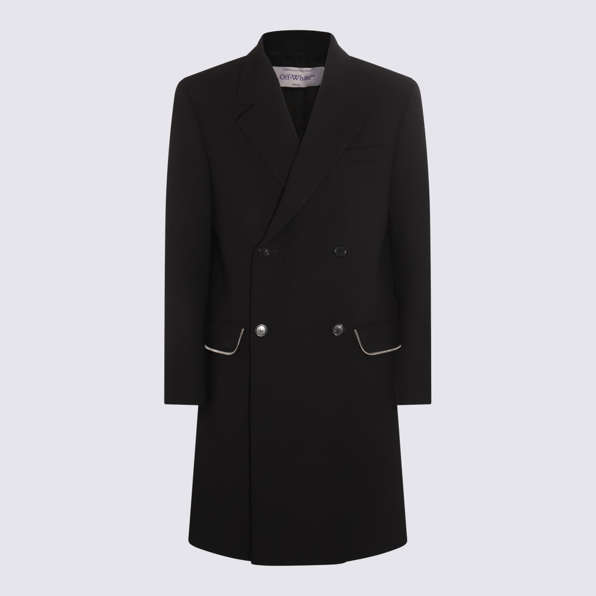 Off-White Black Wool Zip Detail Virgin Coat