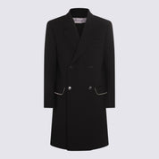 Off-White Black Wool Zip Detail Virgin Coat