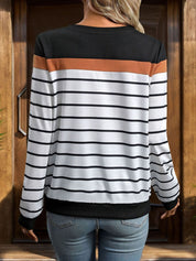 Perfee Striped Round Neck Long Sleeve Sweatshirt