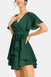 Surplice Neck Flutter Sleeve Dress