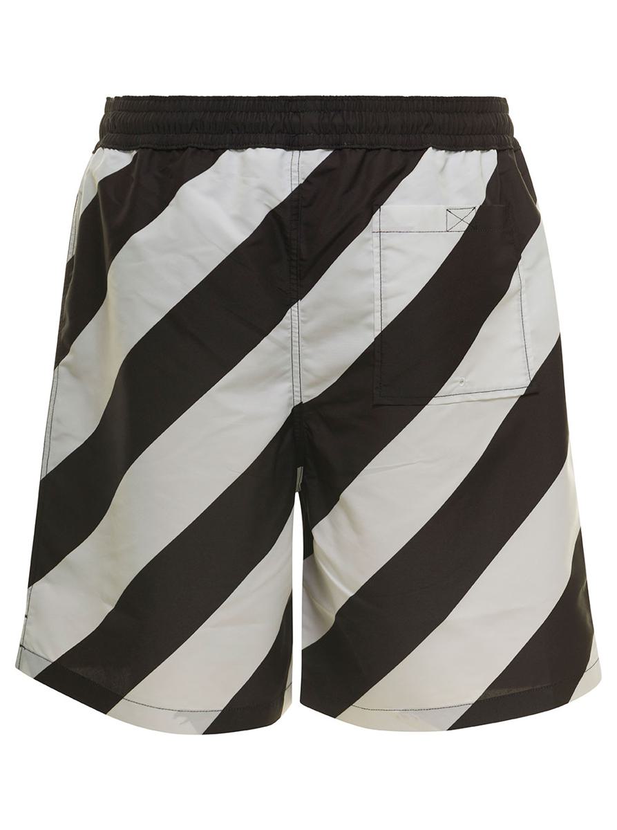 Black Swim Trunks With Diag Print At The Back In Polyester Man