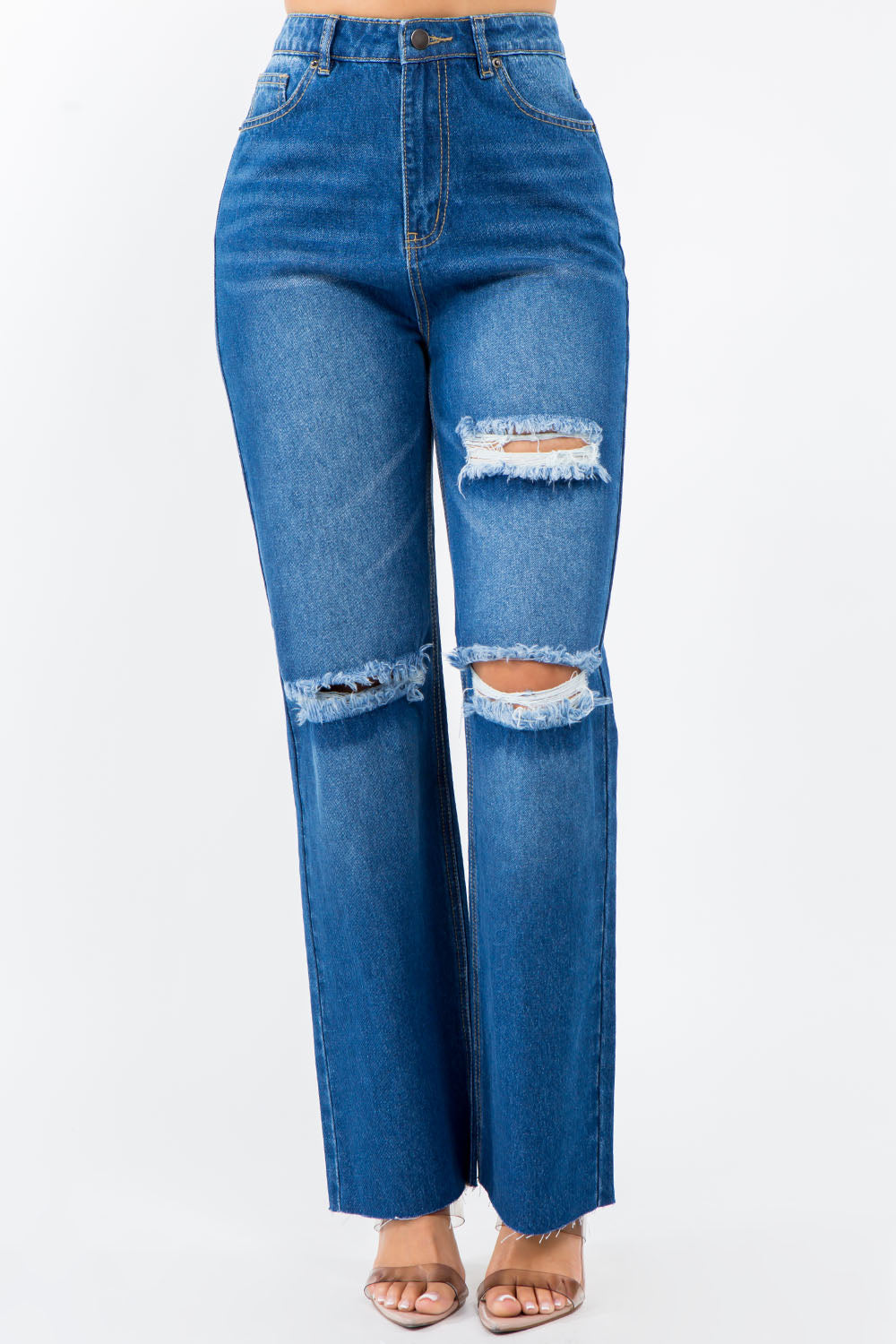 American Bazi High Waist Distressed Wide Leg Jeans