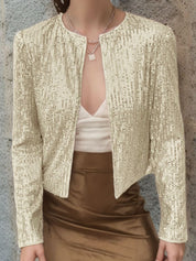 Full Size Sequin Open Front Cropped Jacket