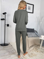 Shiny Round Neck Top and Drawstring Pants Lounge Set