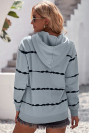 Striped Drop Shoulder Hoodie with Kangaroo Pocket