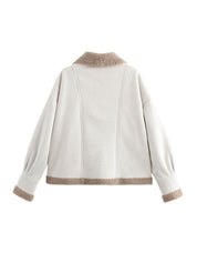 Fuzzy Collared Neck Long Sleeve Jacket