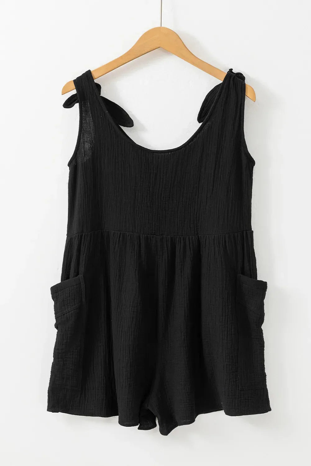 Scoop Neck Tie Shoulder Romper