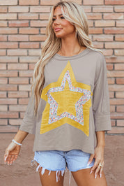 Star Applique Round Neck T-Shirt