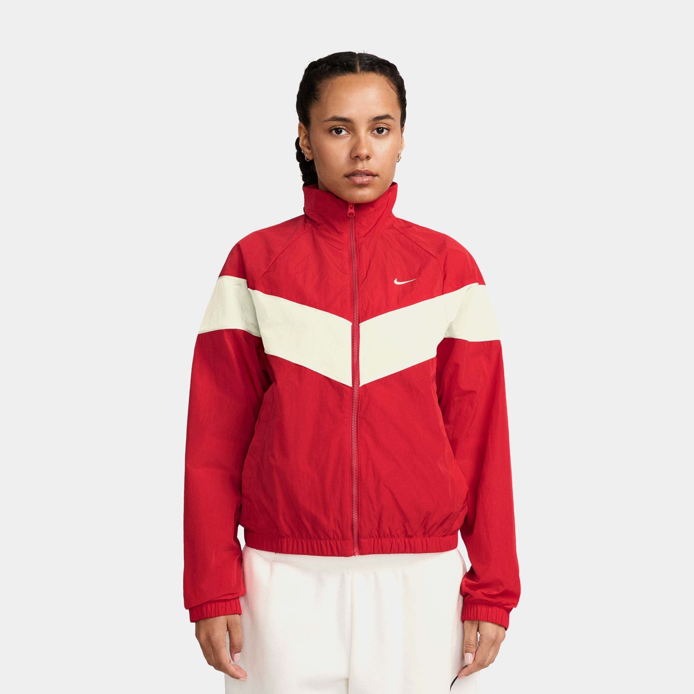 NSW Woven Full Zip Windbreaker Womens Jacket (Red/White)