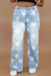 Plus Size Star Straight Leg Jeans with Pockets