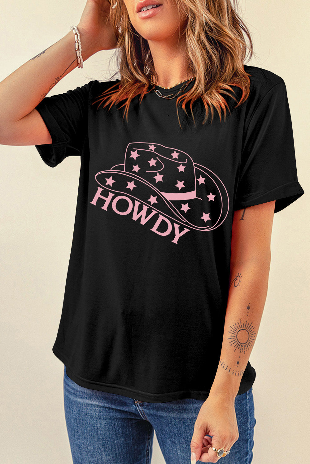 HOWDY Round Neck Short Sleeve T-Shirt