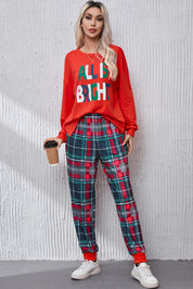 ALL IS BRIGHT Round Neck Top and Plaid Pants Lounge Set