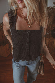 Embroidered Square Neck Wide Strap Tank