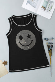 Rhinestone Smile Face Round Neck Tank