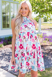 Floral Mock Neck Sleeveless Tiered Dress