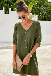 Buttoned V-Neck Dress