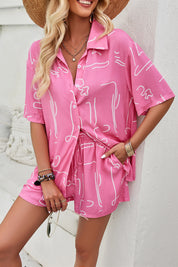 Devine Printed Button Up Shirt and Shorts Set