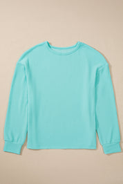 Corded Knit Round Neck Long Sleeve Top