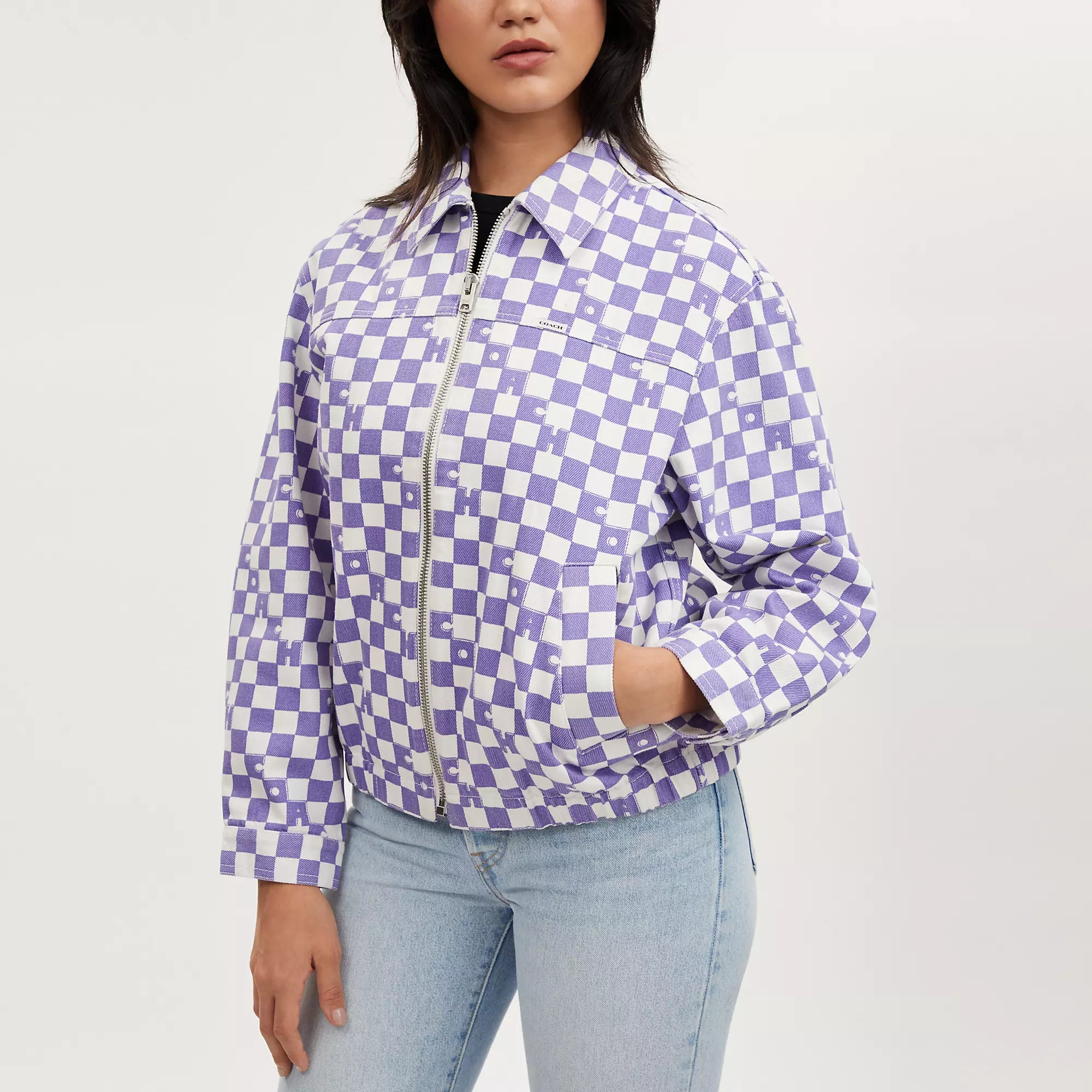 Coach Outlet Checkerboard Denim Jacket