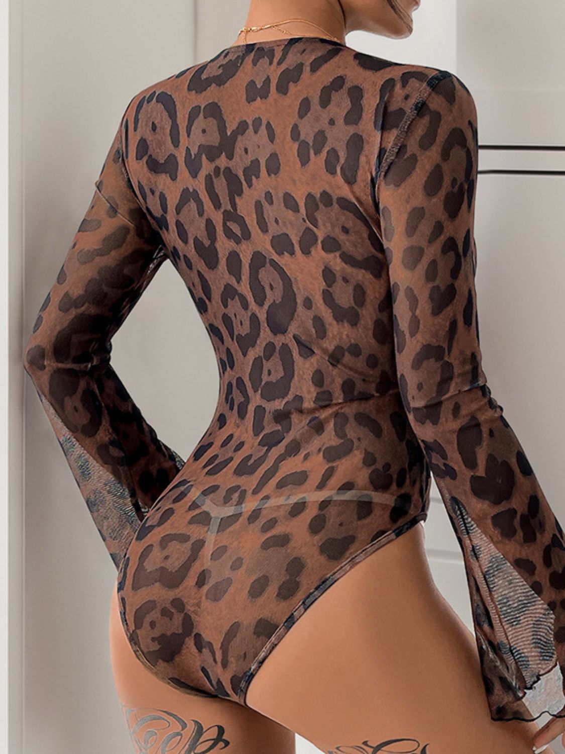 Perfee Leopard V-Neck Lace Bodysuit