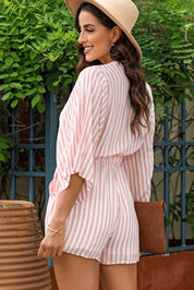 Bow Striped Kimono Sleeve Romper