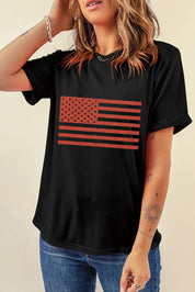 US Flag Round Neck Short Sleeve T-Shirt