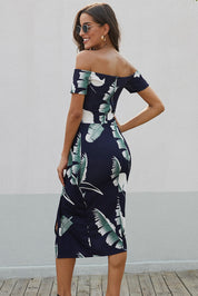 Printed Off-Shoulder Split Dress