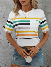 Perfee Striped Round Neck Short Sleeve T-Shirt