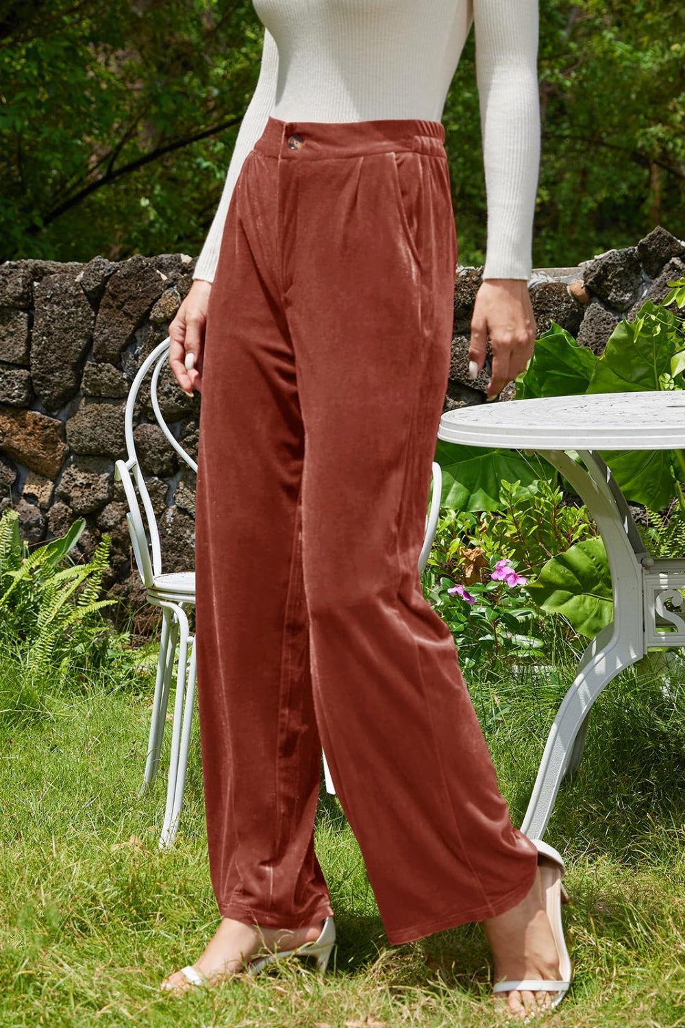 Velvet Wide Leg Pants with Pockets