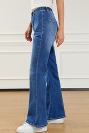 Elastic Waist Bootcut Jeans with Pockets