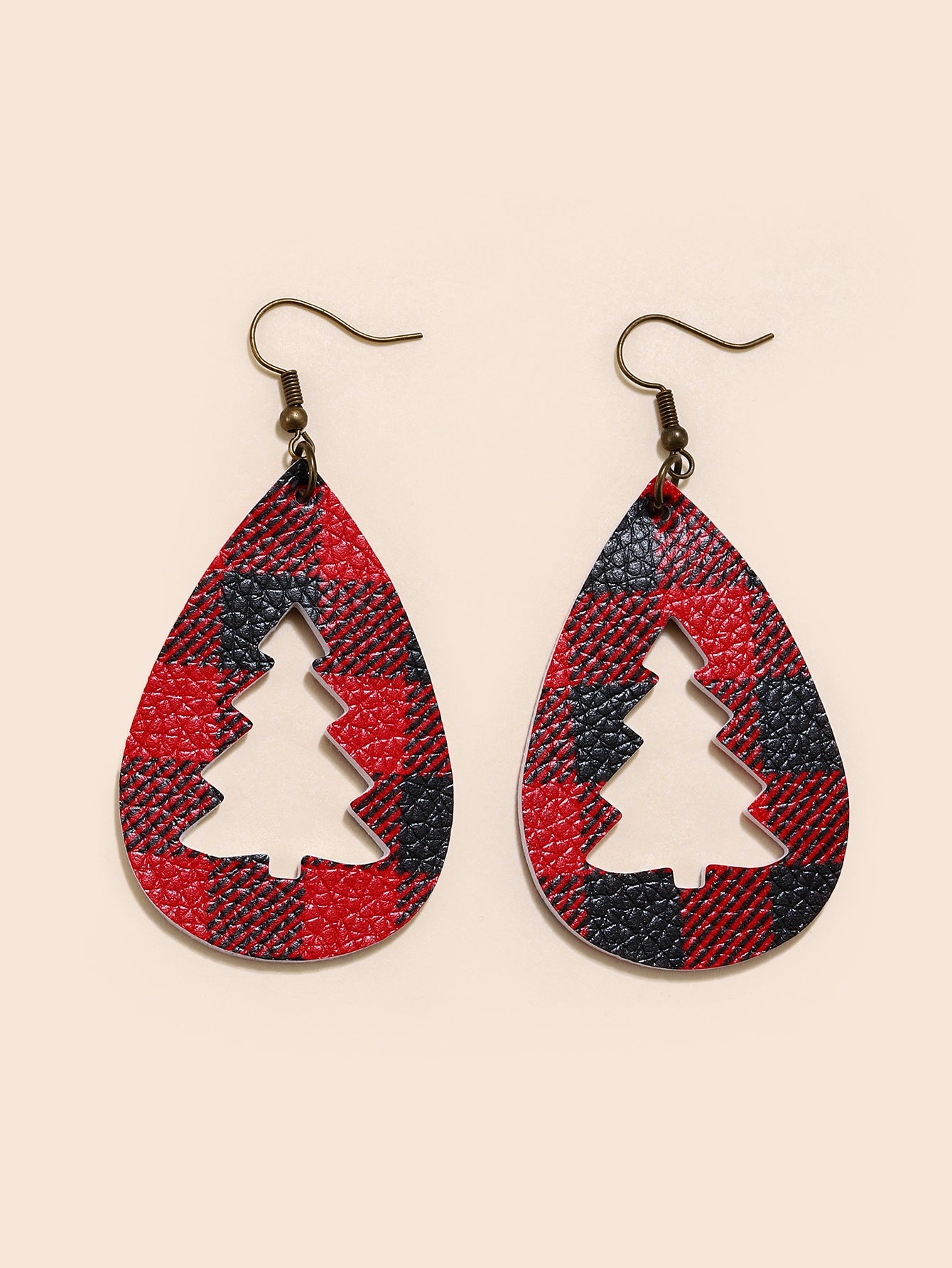 PU Leather Cutout Christmas Tree Earrings