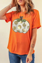 Pumpkin Graphic Round Neck Short Sleeve T-Shirt