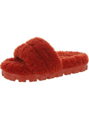 Cozetta Curly Womens Shearling Slip-On Slide Slippers