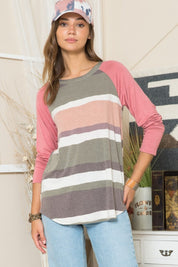 Celeste Full Size Striped Contrast Long Sleeve T-Shirt