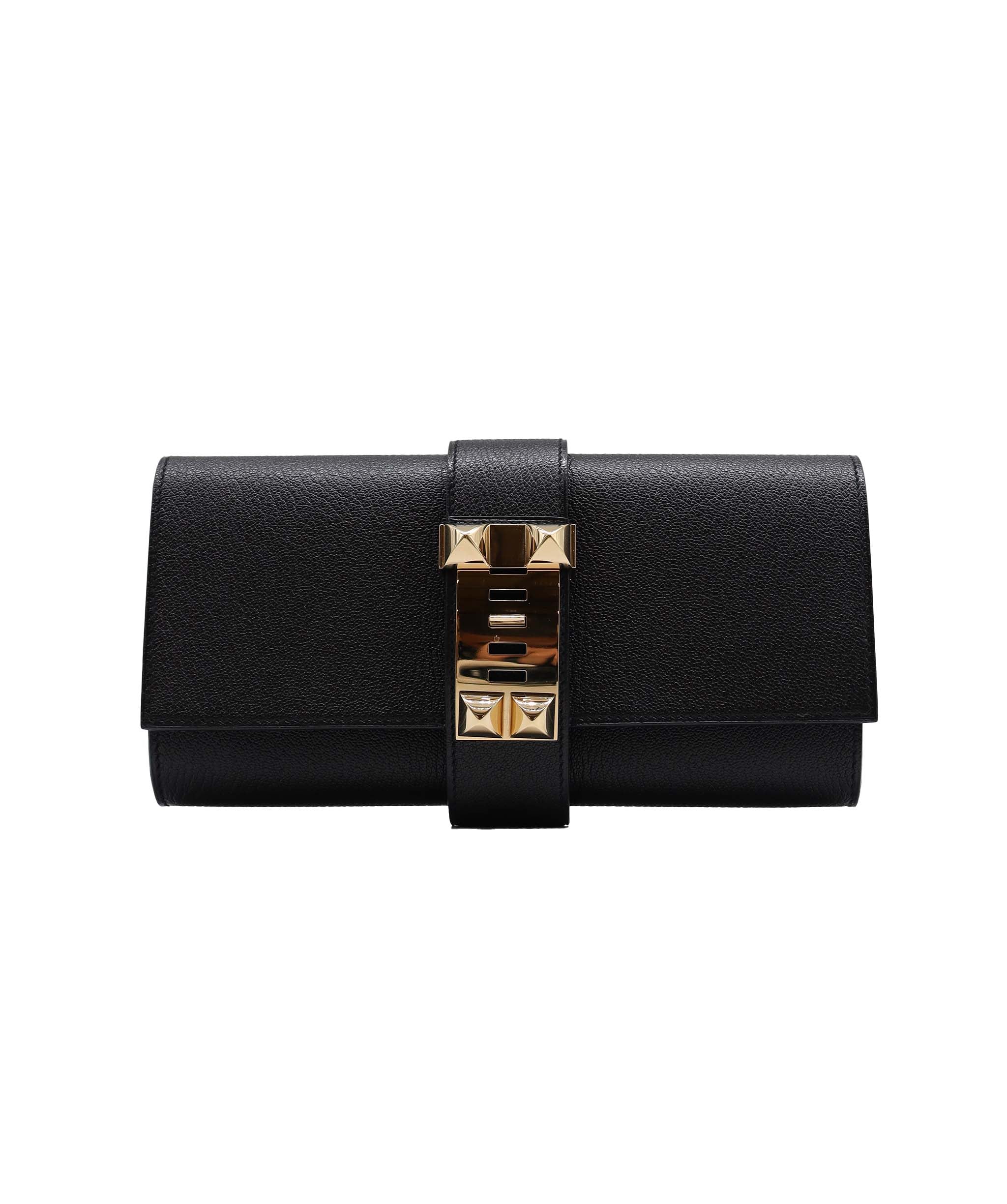 Hermes Medor Clutch Black Chevre Permabrass Hardware #D SKC1936