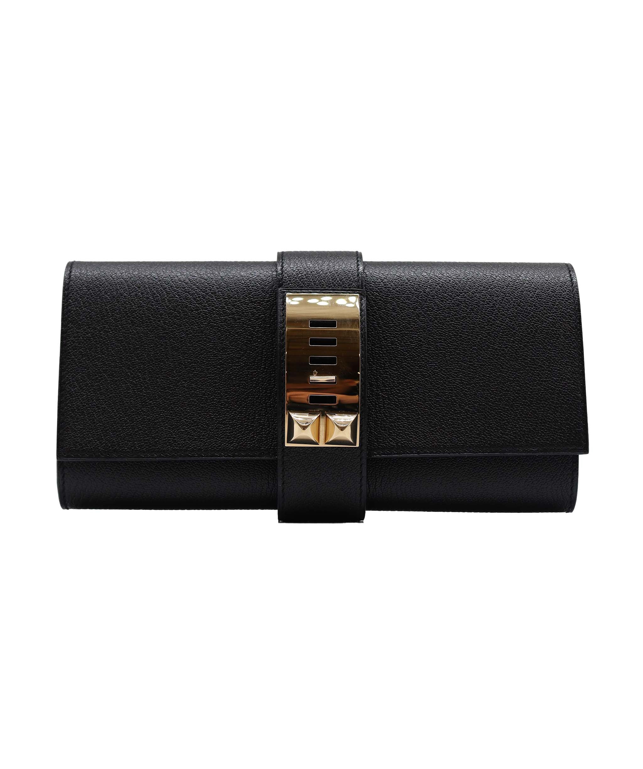 Hermes Medor Clutch Black Chevre Permabrass Hardware #D SKC1936