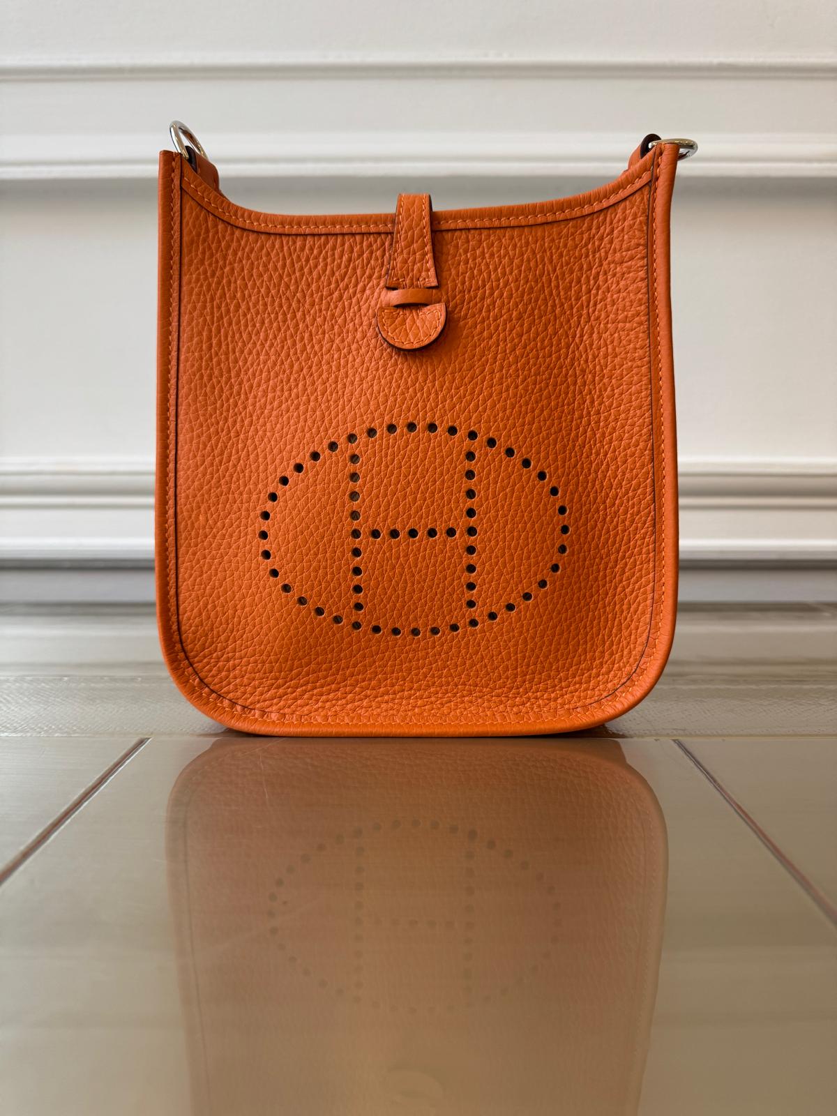 HERMÈS MINI EVELYNE TPM ORANGE Clemence Leather with Palladium Hardware